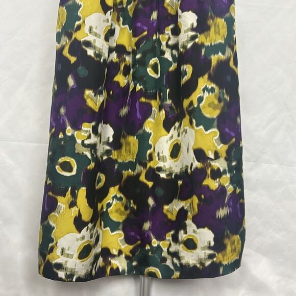 Anthropologie Maeve Giverny Silk Purple Yellow Green Floral Dress - Picture 6 of 7